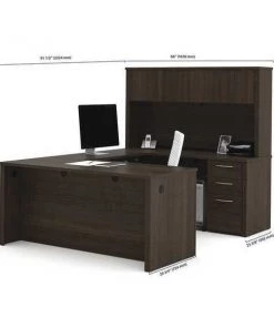 Embassy U Shaped Desk, 91.7" D, 66" W, 66.8" H, Dark Chocolate, Melamine
