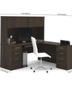 Embassy L Shaped Desk, 70" D, 71.1" W, 66.8" H, Dark Chocolate, Melamine