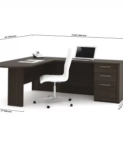 Embassy L Shaped Desk, 73.6" D, 66" W, 30.4" H, Dark Chocolate, Melamine
