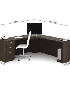 Embassy Corner Desk, 78.3" D, 78.3" W, 30.4" H, Dark Chocolate, Melamine