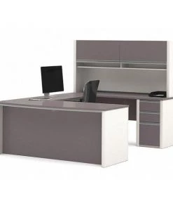 Connexion U Shaped Desk, 92.6" D, 71.1" W, 65.9" H, Slate/Sandstone, Melamine
