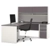 Bestar L Shaped Desk, 82.9" D, 71.1" W, 65.9" H, Slate/Sandstone, Melamine