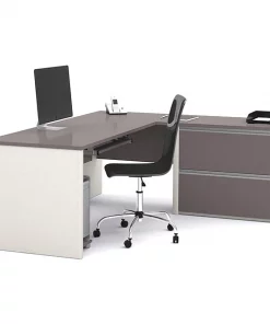 Bestar L Shaped Desk, 82.9" D, 71.1" W, 30.4" H, Slate/Sandstone, Melamine