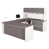 Bestar U Shaped Desk, 92.6" D, 71.1" W, 65.9" H, Slate/Sandstone, Melamine