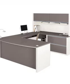Bestar U Shaped Desk, 92.6" D, 71.1" W, 65.9" H, Slate/Sandstone, Melamine