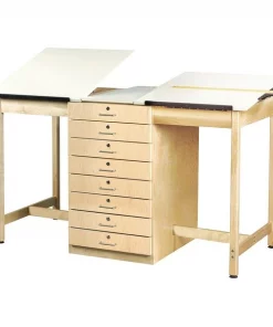 Diversified Woodcrafts Rectangle Drafting Table, 2 Station, 8 Drawer, 70" X 39-3/4", Almond