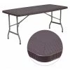 Flash Furniture Rectangle Brn Rattan 30X96 Fold Table, 32.5" W, 67.5" L, 28.75" H, Plastic Top, Brown