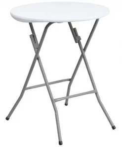 Flash Furniture Round Wh 24Rnd Plastic Fold Table, 24" W, 24" L, 29.375" H, Granite White