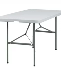 Flash Furniture Rectangle Wh 30X60 Plastic Bi-Fold Table, 30" W, 60" L, 29" H, Plastic Top, White