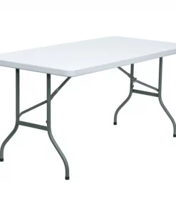 Flash Furniture Rectangle Wh 30X60 Plastic Fold Table, 30" W, 60" L, 29" H, Plastic Top, White