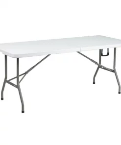 Flash Furniture Rectangle Wh 30X72 Plastic Bi-Fold Table, 30" W, 72" L, 29" H, Plastic Top, White