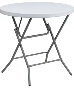 Flash Furniture Round Wh 32Rnd Plastic Fold Table, 31.5" W, 31.5" L, 30" H, Plastic Top, White