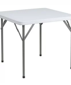 Flash Furniture Square Wh 34Sq Plastic Fold Table, 34.25" W, 34.25" L, 29.5" H, Plastic Top, White