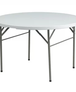 Flash Furniture Round Wh 48Rnd Plastic Bi-Fold Table, 47.75" W, 47.75" L, 29.5" H, Plastic Top, White