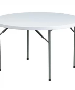 Flash Furniture Round Wh 48Rnd Plastic Fold Table, 48" W, 48" L, 29.25" H, Plastic Top, White
