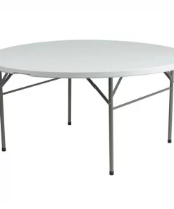 Flash Furniture Round Wh 60Rnd Plastic Bi-Fold Table, 60.5" W, 60.5" L, 29.5" H, Plastic Top, White