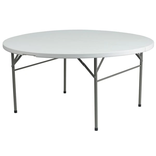 Flash Furniture Round Wh 60Rnd Plastic Bi-Fold Table, 60.5" W, 60.5" L, 29.5" H, Plastic Top, White