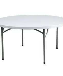 Flash Furniture Round Wh 60Rnd Plastic Fold Table, 59.75" W, 59.75" L, 28.75" H, Plastic Top, White