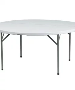 Flash Furniture Round Wh 60Rnd Plastic Fold Table, 60" W, 60" L, 29" H, Plastic Top, White