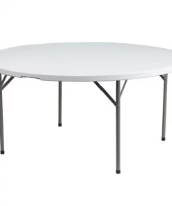 Flash Furniture Round Wh 60Rnd Plastic Fold Table, 60.75" W, 60.75" L, 29.25" H, Plastic Top, White