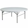 Flash Furniture Round Wh 72Rnd Plastic Bi-Fold Table, 71" W, 71" L, 29" H, Plastic Top, White