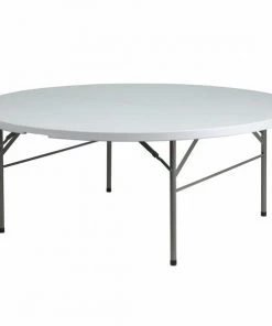 Flash Furniture Round Wh 72Rnd Plastic Bi-Fold Table, 71" W, 71" L, 29" H, Plastic Top, White