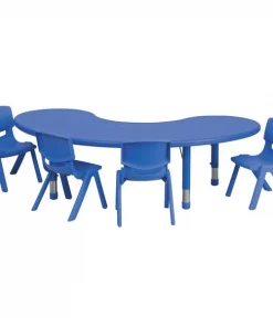 Flash Furniture Kidney Activity Table, 35" X 65" X 23.75", Plastic Top, Blue