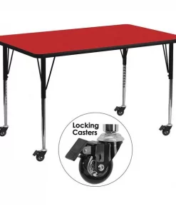 Flash Furniture Rectangle Actvt Table, Rect, Red, Lckng Cstrs, 30"x72", 30" X 72" X 30.5", Laminate Top, Red