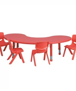 Flash Furniture Kidney Activity Table, 35" X 65" X 23.75", Plastic Top, Red