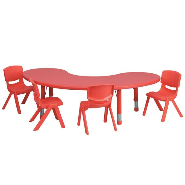 Flash Furniture Kidney Activity Table, 35" X 65" X 23.75", Plastic Top, Red
