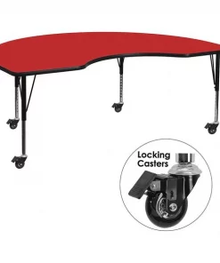 Flash Furniture Kidney Table, Kidney Shp, Red, Lckng Cstrs, 48x96", 48" X 96" X 25.5", Laminate Top, Red