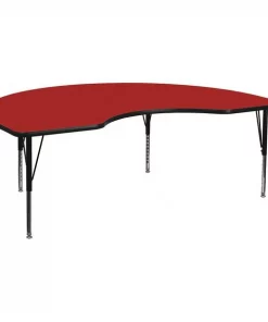 Flash Furniture Kidney Table, Kdny Shpd, Red, Adj. Shrt Lgs, 48x96", 48" X 96" X 25.125", Laminate Top, Red