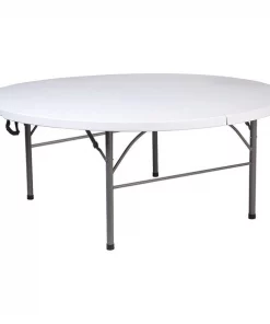 Flash Furniture Round Folding Table, 70.75" W, 70.75" L, 29" H, Plastic Top, White