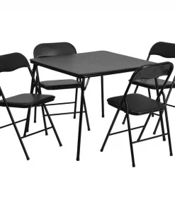 Flash Furniture Square Folding Table, 33.5" W, 33.5" L, 27.75" H, Vinyl Top, Black
