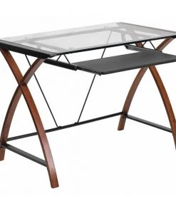 Flash Furniture Computer Desk, 23-1/2" D, 39-1/4" W, 29" H, Clear/Cherry, Laminate, Table Top: Glass