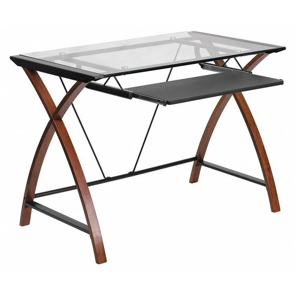 Flash Furniture Computer Desk, 23-1/2" D, 39-1/4" W, 29" H, Clear/Cherry, Laminate, Table Top: Glass