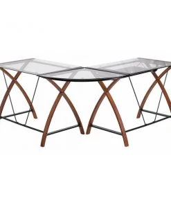 Flash Furniture L Shaped Desk, 23-1/2" D, 83-1/4" W, 29" H, Clear/Cherry, Laminate, Table Top: Glass