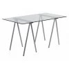 Flash Furniture Computer Desk, 27-1/2" D, 55.063" W, 28-1/2" H, Clear/Chrome, Metal, Table Top: Glass
