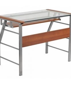Flash Furniture Computer Desk, 23.563" D, 39-3/8" W, 29-1/2" H, Clear/Silver, Laminate, Table Top: Glass
