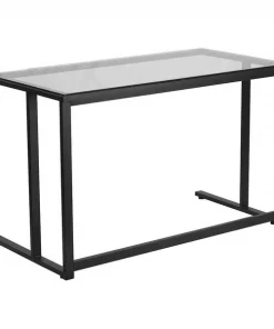 Flash Furniture Glass Desk, 23-1/2" D, 47-1/4" W, 29-1/4" H, Clear/Black, Glass