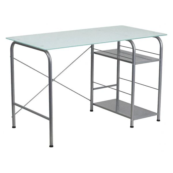 Flash Furniture Computer Desk, 23-1/2" D, 47-1/4" W, 29-1/2" H, Silk White/Silver, Glass