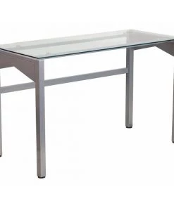 Flash Furniture Contemporary Desk, 21-3/4" D, 47-1/4" W, 29-1/4" H, Clear/Silver, Plastic, Table Top: Glass