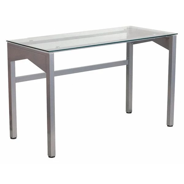 Flash Furniture Contemporary Desk, 21-3/4" D, 47-1/4" W, 29-1/4" H, Clear/Silver, Plastic, Table Top: Glass