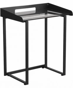 Flash Furniture Contemporary Desk, 18" D, 27.5 W, 32.25 H, Clear/Black, Glass, Metal