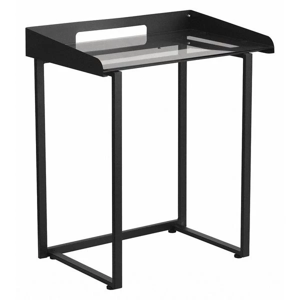 Flash Furniture Contemporary Desk, 18" D, 27.5 W, 32.25 H, Clear/Black, Glass, Metal