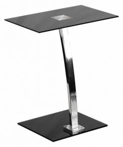Flash Furniture Computer Desk, 12.5" D, 19" W, 22-3/4" H, Silk Black Top/Chrome Frame, Metal, Table Top: Glass