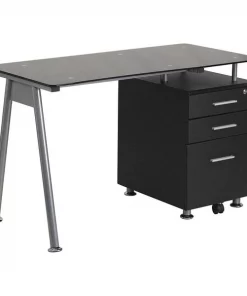 Flash Furniture Computer Desk, 23-1/2" D, 47-1/4" W, 29-1/2" H, Black, Iron, Table Top: Glass