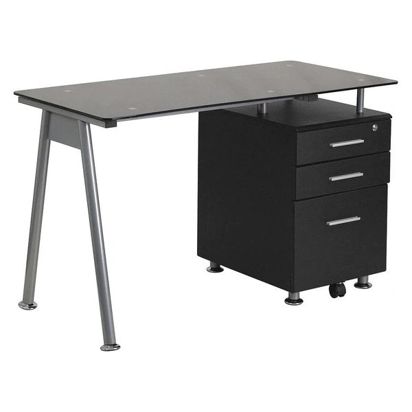 Flash Furniture Computer Desk, 23-1/2" D, 47-1/4" W, 29-1/2" H, Black, Iron, Table Top: Glass