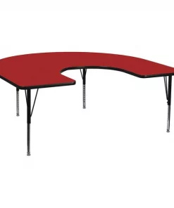 Flash Furniture Horseshoe Activity Table, 60" X 66" X 25.125", Laminate Top, Red