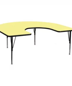 Flash Furniture Horseshoe Activity Table, 60" X 66" X 25.125", Laminate Top, Yellow
